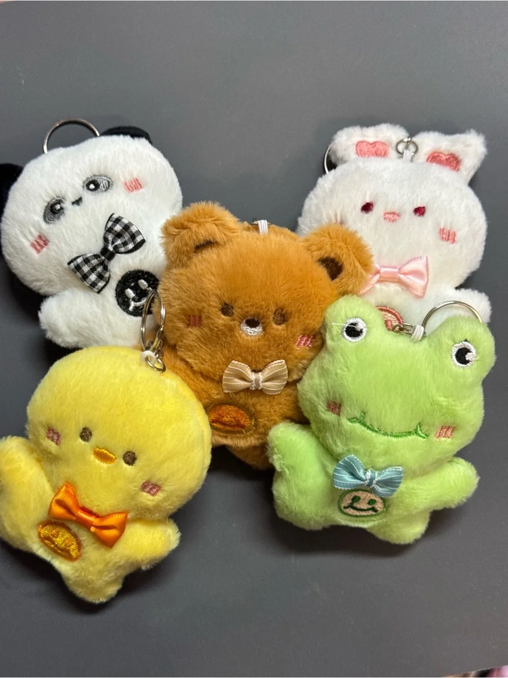 NIP Cute Panda Plush Keychain Bag Charm Gingham Bow Smiley Patch
